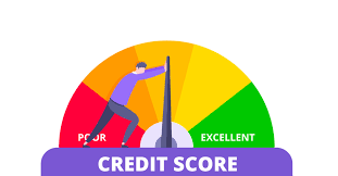 A credit score with a man pushing for a higher one.